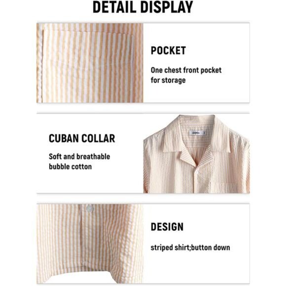 Men's Casual 2 Piece Outfits Short Sleeve Button Down Summer Set - Picture 6 of 7